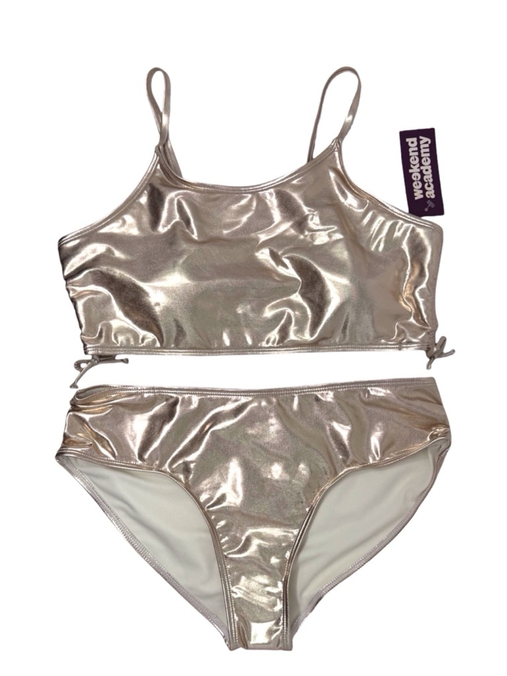 Miami Metallic Gold tween bikini set Cinched Sides UPF 50+ girls size XXL/18 NWT